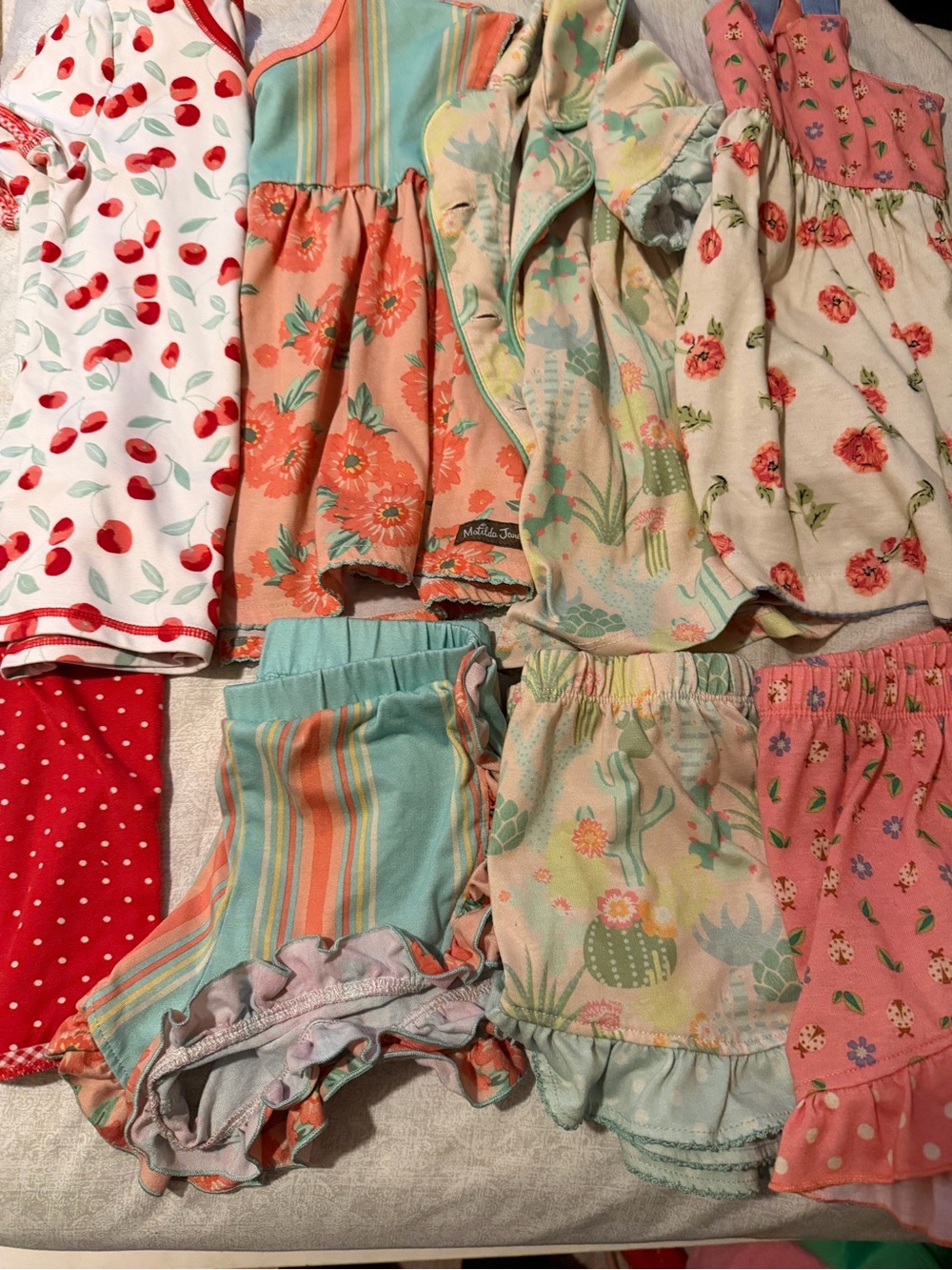 Matilda Jane Girls' Mixed Print Pajama Tops in Red, Pink, Cream, Green